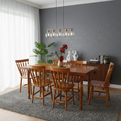 Conjunto de Mesa Madeira 1,60m com 6 Cadeiras Corupixá Mel