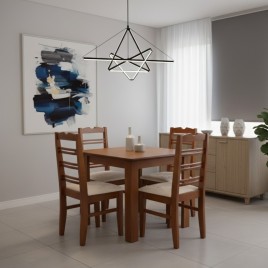 Conjunto de Mesa Madeira Nair Quadrada 0,80m com 4 Cadeiras Nair