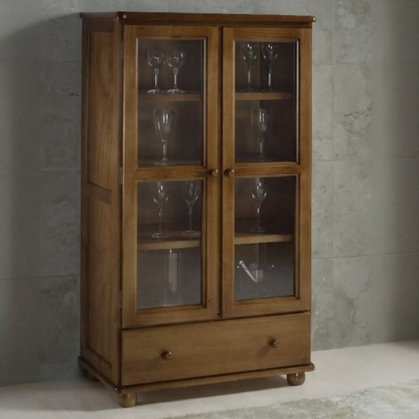 Cristaleira com 2 Portas de Vidro em Madeira 1 Gavetas 0,80m Rubi Imbuia Clara