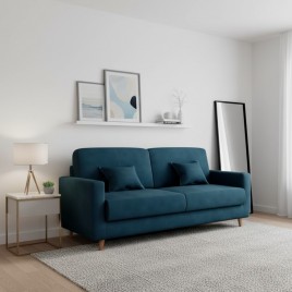 Sofá-Cama 3 Lugares Emily Veludo Azul