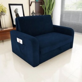 Sofá-Cama com Baú 2 Lugares Daiane Veludo Azul