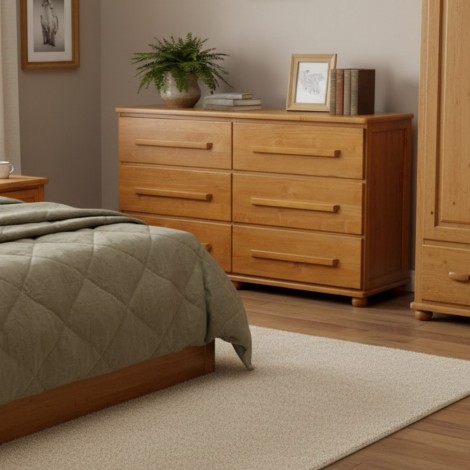 Cômoda Russa 1,10m 4+2 Gavetas com Chave com Puxadores Retos de MadeiraImbuia Clara