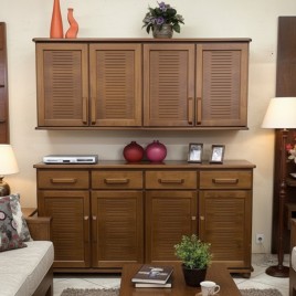 Balcão de Cozinha com Aéreo de Madeira 4 Portas 4 Gavetas Milano 1,80m