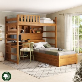 Treliche Reta Madeira 0,90m Nathy Completa com Baú e Escrivaninha