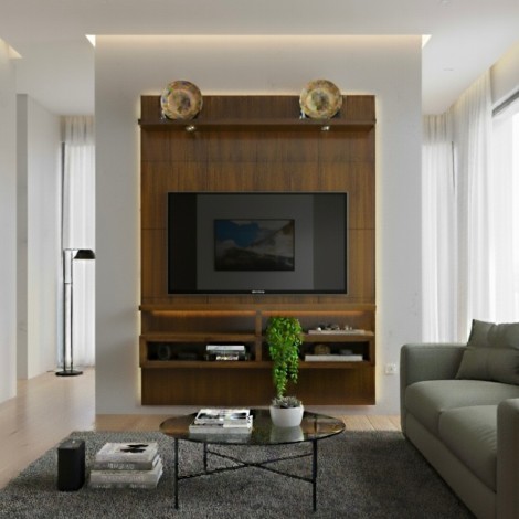 Painel de Parede Suspenso Paris 1,50m com Luminária Madeira Maciça