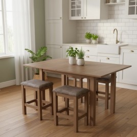 Conjunto de Mesa MDF Quadrada Dobr&aacute;vel Inovata 0,80m com 4 Banquetas Freij&oacute;