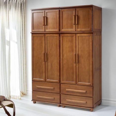 Guarda-Roupa Madeira com Maleiro 4 Portas 4 Gavetas Caribe 0,80m Imbuia Clara