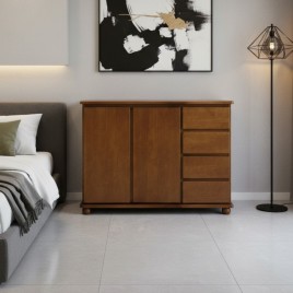 Cômoda Sapateira Balcão Madeira 2 Portas 4 Gavetas 1,20m Ágata Imbuia Clara