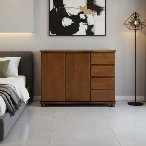 Balcão Madeira 2 Portas 4 Gavetas 1,20m Ágata Imbuia Clara