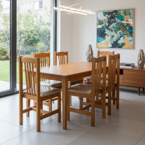 Conjunto de Mesa 1,50m Tampo de Madeira com 6 Cadeiras Ipanema Mel