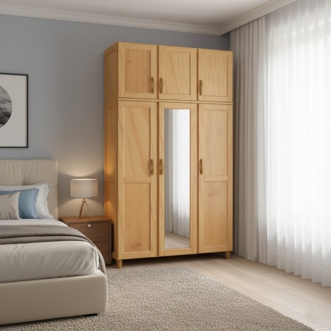 Guarda Roupa Solteiro Madeira 3 Portas Abrir Com Maleiro 1,28m Firenze Freijó