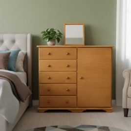 Cômoda Sapateira Madeira Amsterdam 1,15m 5 Gavetas+ 1 Porta