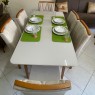 Conjunto de Mesa 1,60x0,90m Elegance Tampo Vidro Off White com 6 Cadeiras Ana Linho Bege