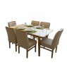 Conjunto de Mesa 1,60x0,90m Elegance Tampo Vidro Off White com 6 Cadeiras Ana Linho Bege