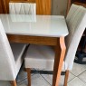 Conjunto de Mesa 1,60x0,90m Alegre Tampo Vidro Off White com 6 Cadeiras Ana Linho Bege