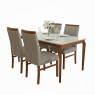 Conjunto de Mesa de Madeira Tampo Vidro Off White 1,20m Elegance 4 Pés Torneados com 4 Cadeiras Estofadas Linho Mel