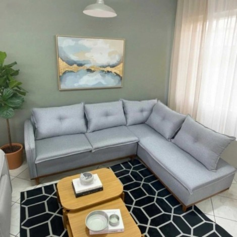 Conjunto de Sofá de Canto em L 7 Lugares Malibu Linho Cinza