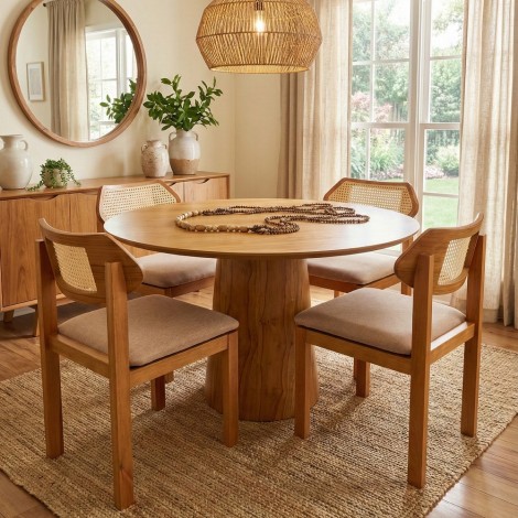 Conjunto de Mesa Redonda Tampo de Madeira 1,20m Cone com 4 Cadeiras Palhinha Instambul Mel