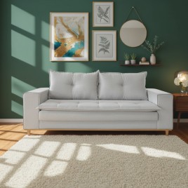 Sofá 3 Lugares Living 2,20m Cairo Linho Cinza