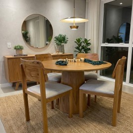 Conjunto de Mesa Redonda Tampo de Madeira 1,10m Cone com 4 Cadeiras Anat&ocirc;micas Instambul Mel