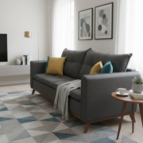 Sofá 3 Lugares Living 2,00m Jade Linho Cinza