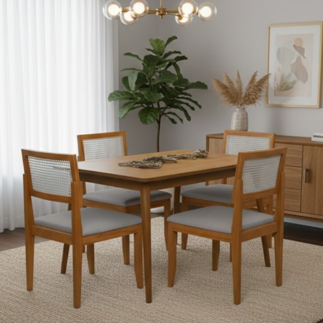 Conjunto de Mesa 1,20x0,80m Tampo Madeira Venezuela com 4 CadeirasPalhinha Santorini Mel