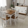 Conjunto de Mesa Verão Quadrada 0,80m Tampo de Madeira com 4 Cadeiras Ripadas Laca Branca/ Mel