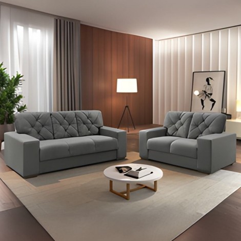 Conjunto Sofá 2 e 3 Lugares Rony 175 Veludo Grafite