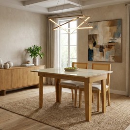 Conjunto de Mesa Aparador Top Madeira Extens&iacute;vel Vidro Off White 1,10m com 2 Cadeiras S&iacute;lvia Telinha Cor Freij&oacute;