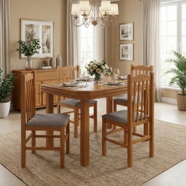 Conjunto de Mesa Viena 1,20m Tampo de Madeira com 4 Cadeiras Viena