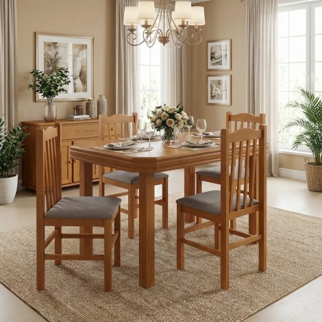 Conjunto de Mesa Viena 1,20m Tampo de Madeira com 4 Cadeiras Viena