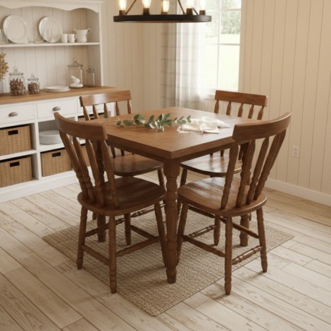 Conjunto de Mesa Corupixá Quadrada 0,80m Tampo de Madeira com 4 Cadeiras Imbuia