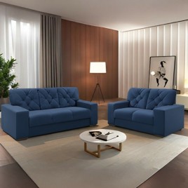 Conjunto Sof&aacute; 2 e 3 Lugares Rony 175 Veludo Azul