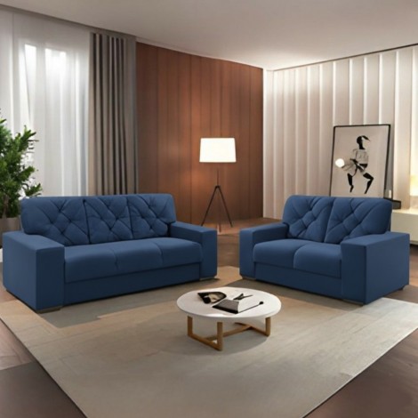 Conjunto Sofá 2 e 3 Lugares Rony 175 Veludo Azul