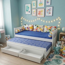 Bicama-Sof&aacute; Madeira 0,90m Malu com 2 Gavetas Laca Branca