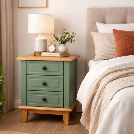 Mesa de Cabeceira Madeira 3 Gavetas 0,42m Laca Verde Dinamarca