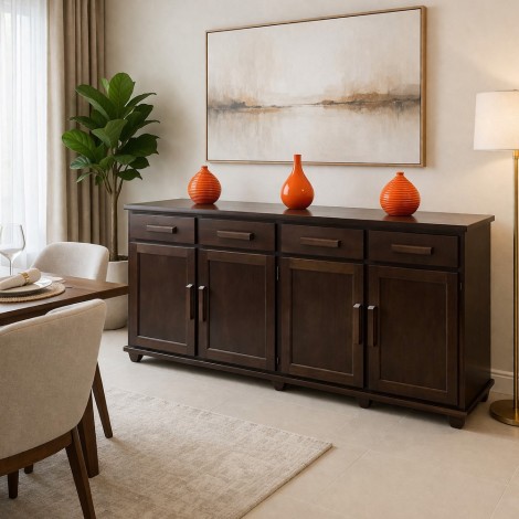 Buffet Madeira 4 Portas 4 Gavetas Lisas 1,80m Milano Imbuia Escuro