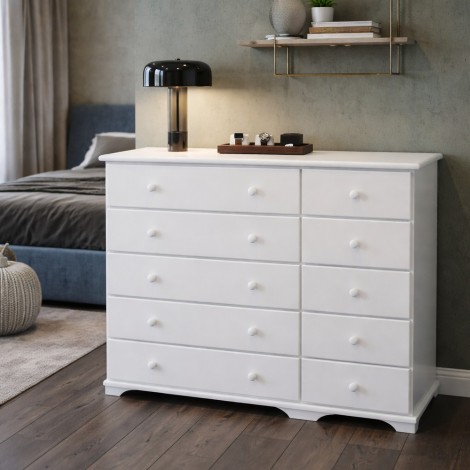 Cômoda Madeira Amsterdam 1,30m 10 Gavetas Laca Branca