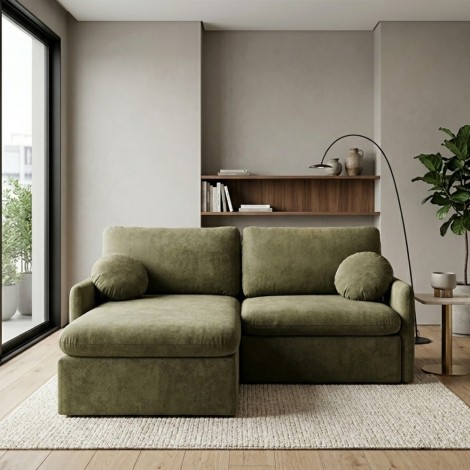 Sofá Cama Retrátil Sem Caixa Molas Ensacadas 2,20m Pillow 18cm Noruega 2 Almofadas Bouclé Verde