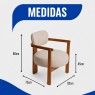 Poltrona Decorativa Kelly Braços Madeira Linho Bege