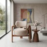 Poltrona Decorativa Kelly Braços Madeira Linho Bege