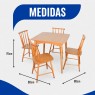 Conjunto de Mesa em Madeira Brisamar Quadrada 0,80m com 4 Cadeiras Mel