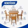 Conjunto de Mesa em Madeira Brisamar Quadrada 0,80m com 4 Cadeiras Mel