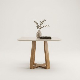 Conjunto de Mesa 1,20x0,80m Bali Vidro Off White com 4 Cadeiras Estofadas Morgana