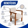 Poltrona Decorativa Kelly Braços Madeira Linho Bege