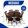 Conjunto de Mesa Redonda de Madeira 1,20m com 6 Cadeiras Corupixá Imbuia Brilho
