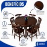 Conjunto de Mesa Redonda de Madeira 1,20m com 6 Cadeiras Corupixá Imbuia Brilho