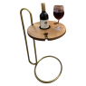 Mesa Lateral de Madeira com Porta Taça Vinho Vínea Mel/Metálico Dourado