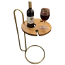 Mesa Lateral de Madeira com Porta Taça Vinho Vínea Mel/Metálico Dourado