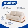 Sofá Living 3 Lugares D33 2,00m Rony 630 Lateral Madeira Linho Bege